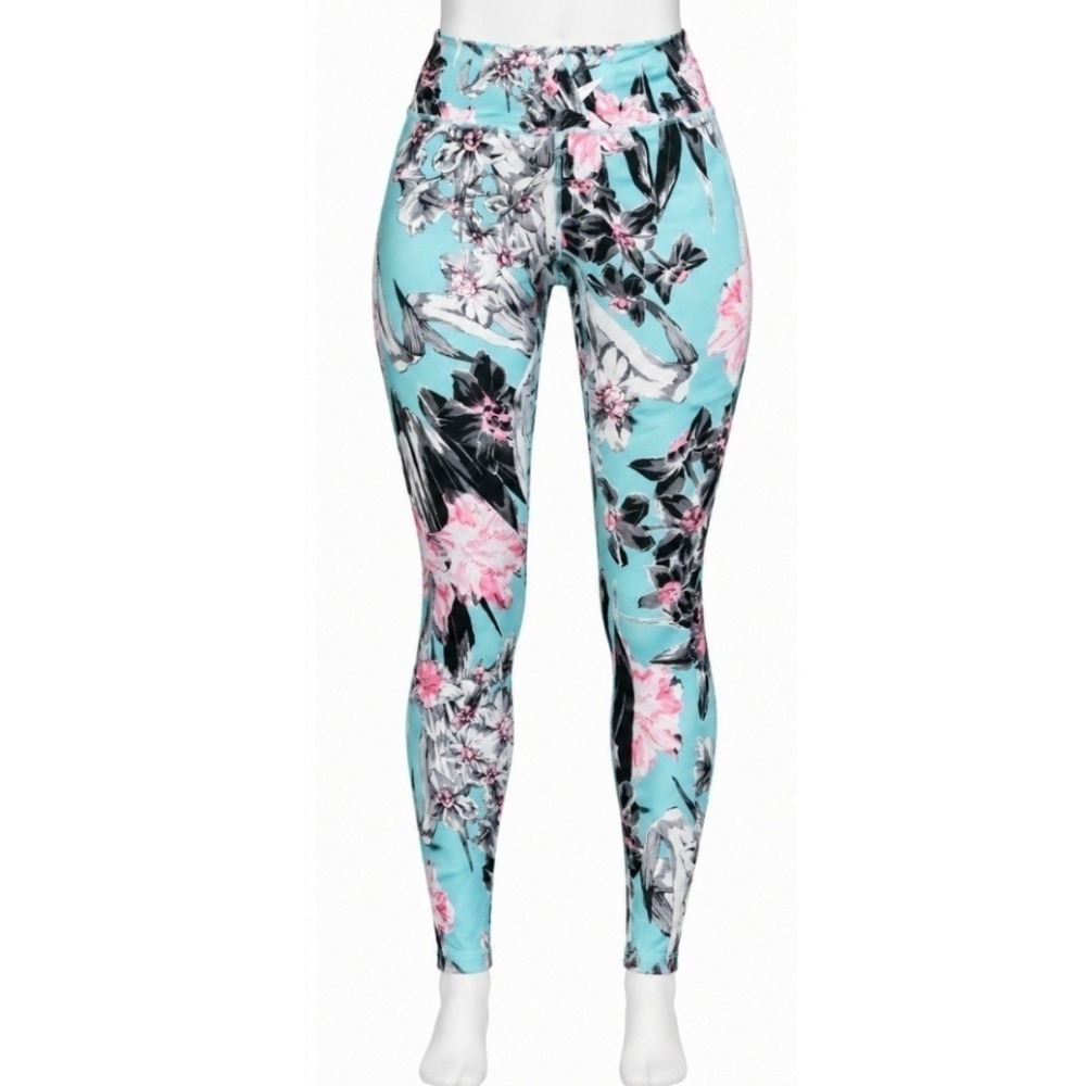 Nike Dri-FIT Floral Mesh Panel Leggings Blue Pink Black Womens Large